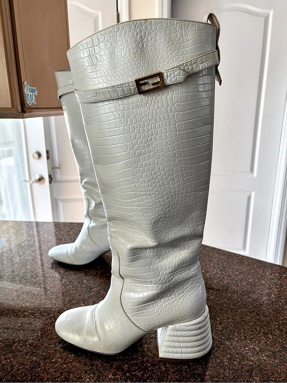 Fendi Promenade Croc-Embossed Leather Knee-High Boots Knee-High Heeled Boots-10